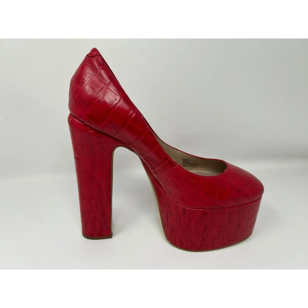 ZIGI Giorgia Red Crocodile Embossed Leather Platform Block Heel Pumps Size 9.5